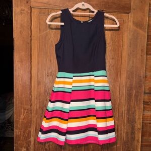 BeBop Navy Dress with Vibrant Stripes